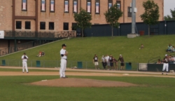 Nate Cote pitches in the Baseball State Championship.