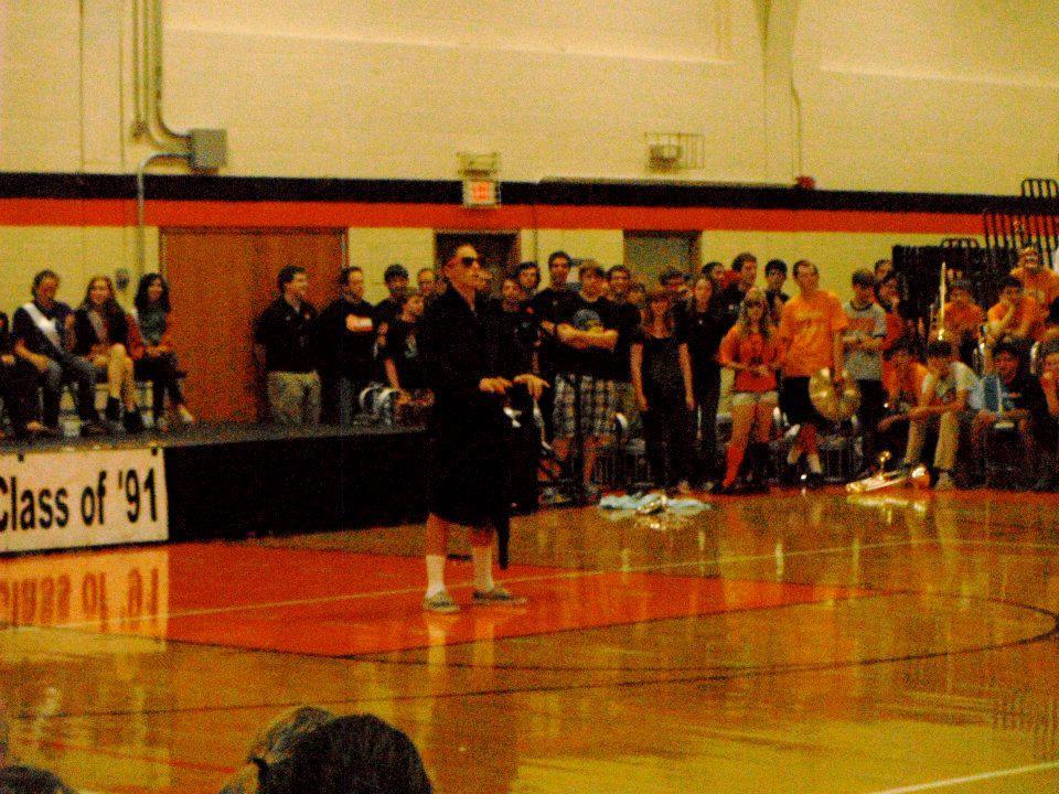 Class of 2012 graduate Nick Coutre plays the air piano in the Lip Sync Contest two years ago.