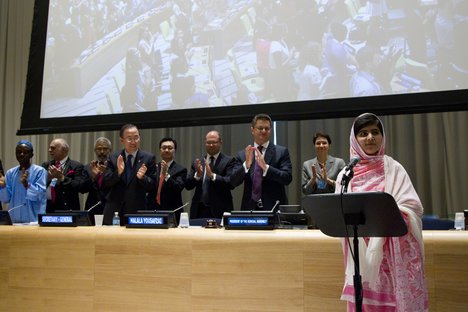 Yousafzai spoke at the United Nations Youth assembly on her birthday this year.

Photo credit: article.wn.com