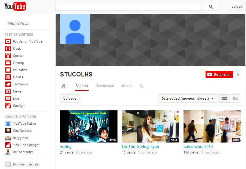 Students can locate all of the videos at the Student Council YouTube page, STUCOLHS.