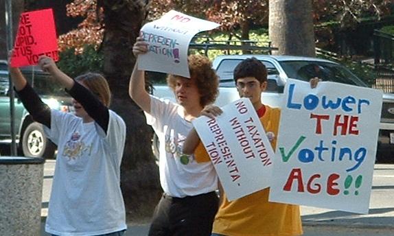 Teenagers in California protest in favor of lowering the voting age.  