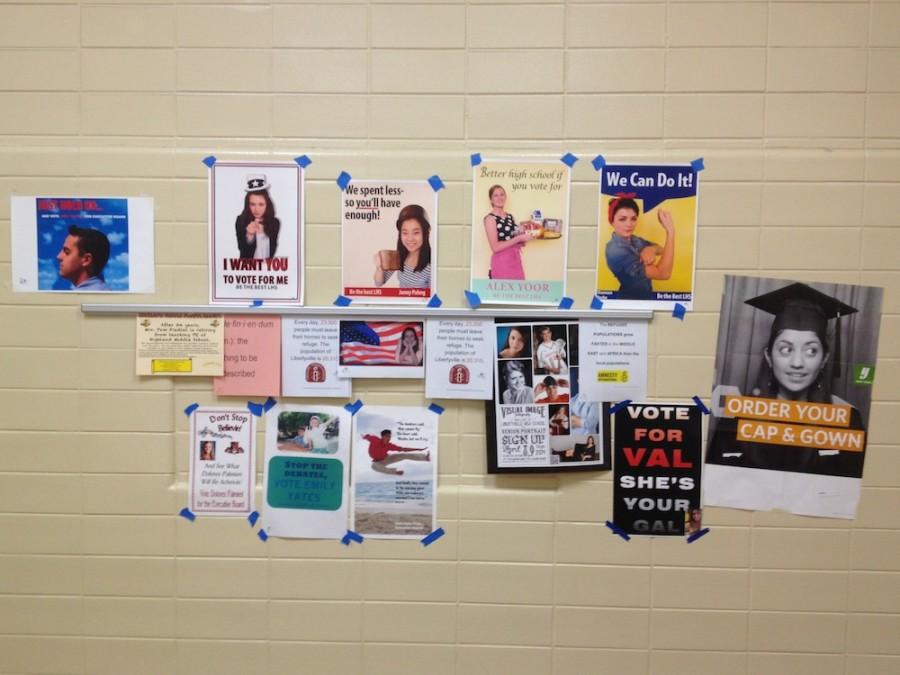 Posters for the Executive Board candidates can be seen sprawled all over the LHS hallways.