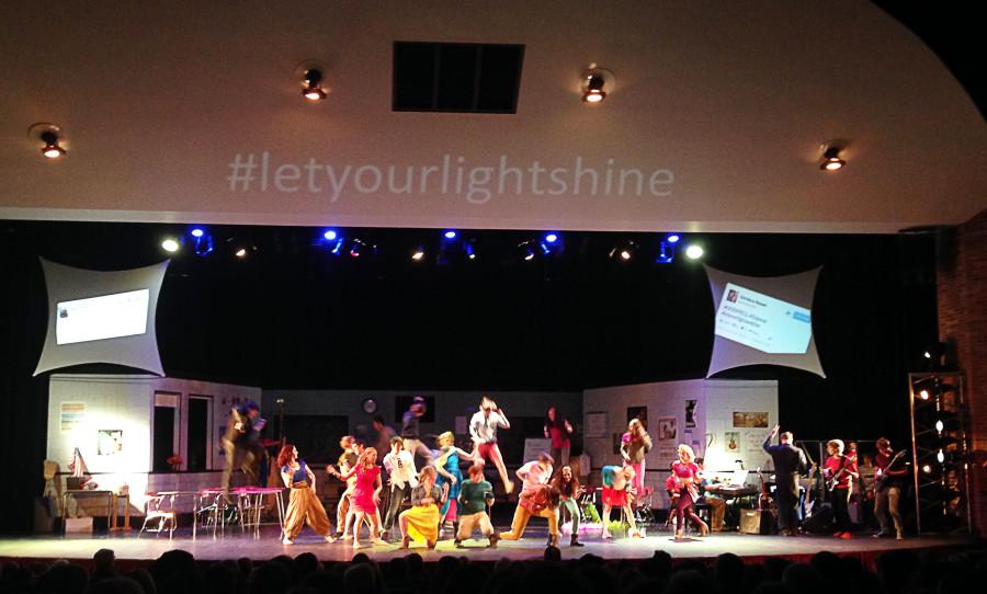 The Godspell Cast performs Let Your Light Shine as they post updates on Facebook and Twitter
