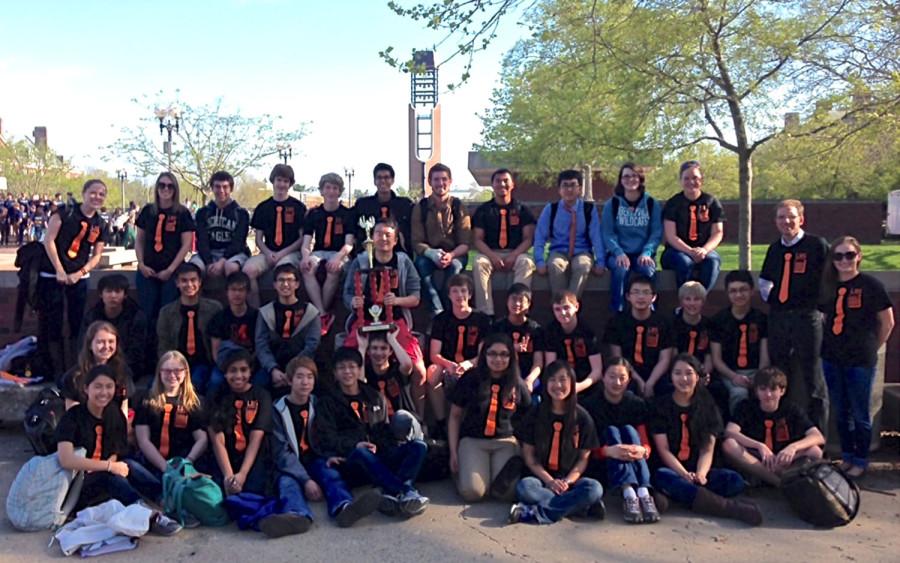 The math team celebrates their second place title at state on May 3, 2014.
Photo courtesy: Mr. Brenner