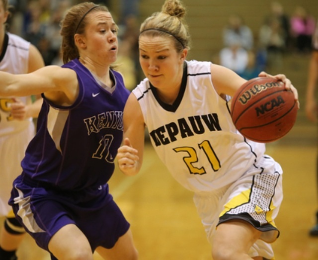 Trees penetrates the Kenyon defense to make her way towards the basket and help her team to a 88-60 win.