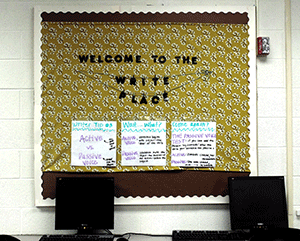 Among the new features in the Write Place, Ms. Kolishs writing tips board gives the room a welcoming atmosphere.