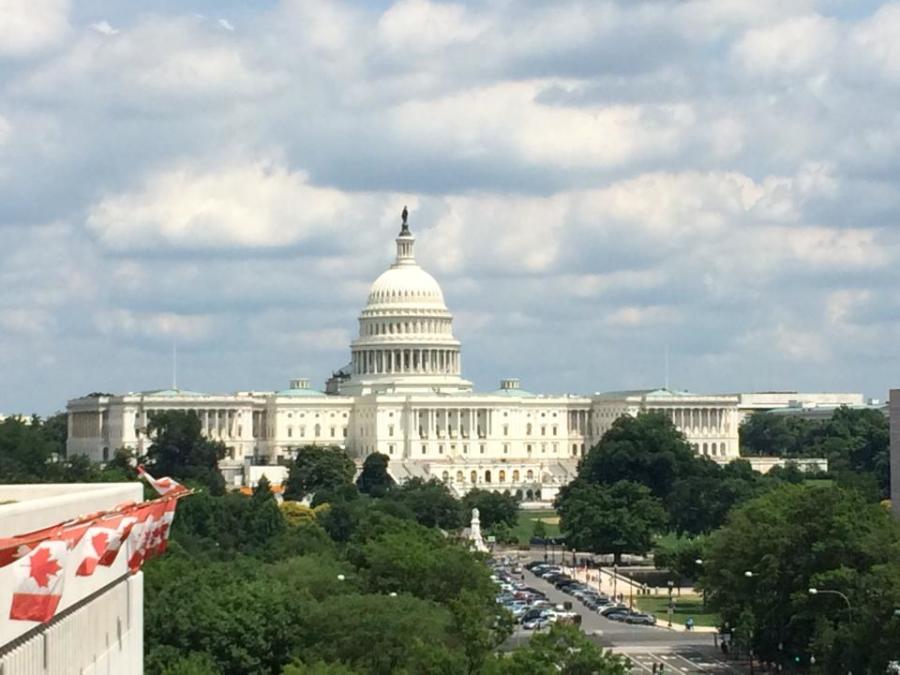 The view from the sixth floor Newseum balcony gives a picturesque shot of the Capital Building.