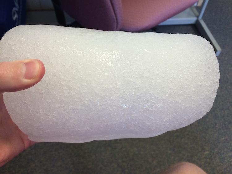 A smaller version of the ice cores used in the research. The normal sample size was 100 cm (1 meter).