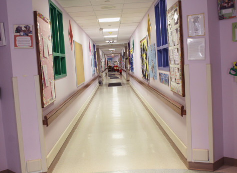 The hallway that contains all of the classrooms is bursting with color,and has many kid-friendly decorations.