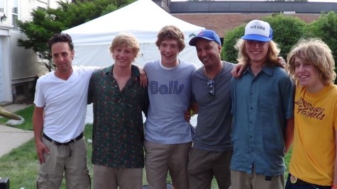 The Tribe poses for a picture with Ike Reilly and Tom Morello at their first show in downtown Libertyville.  From left to right: Ike Reilly, Lloyd Chatfield, Bob Crandell, Tom Morello, Jake Chatfield, and Max Niemann