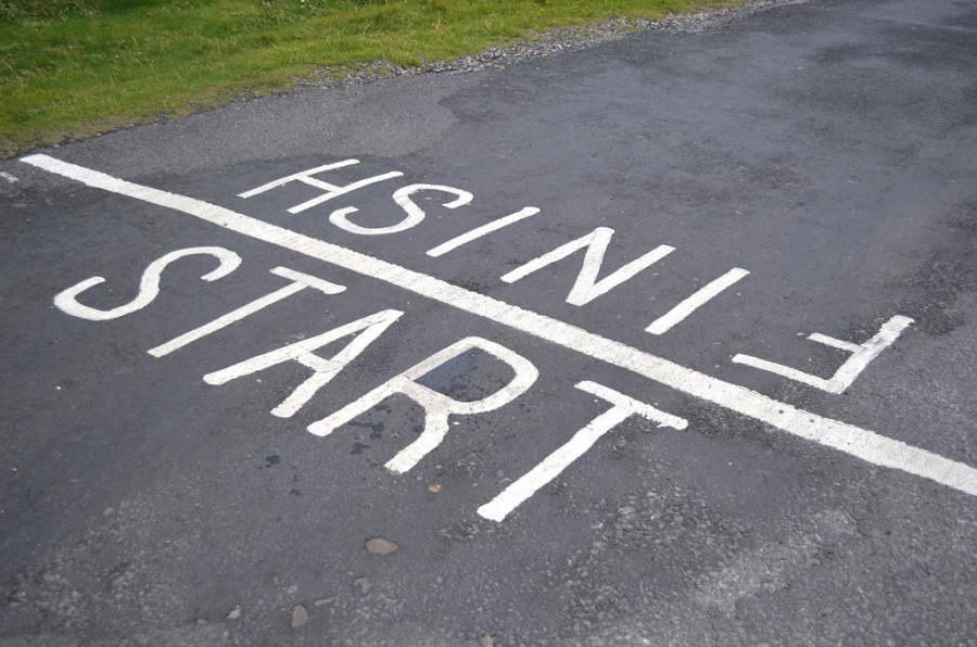 A finish and start line, which is marked on a track, is similar to how beginnings and endings work. They are one in the same.