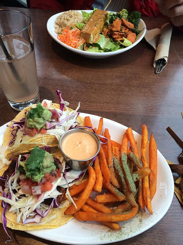 Native Food's Baja Blackened Tacos, made with Tempeh (a meat substitute).