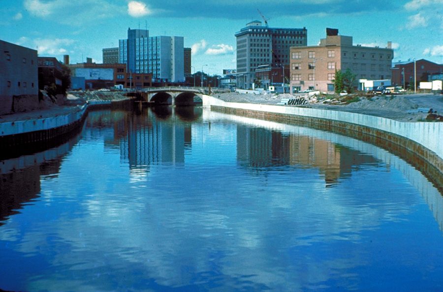 The Flint River in 1979 after a flood in Michigan.