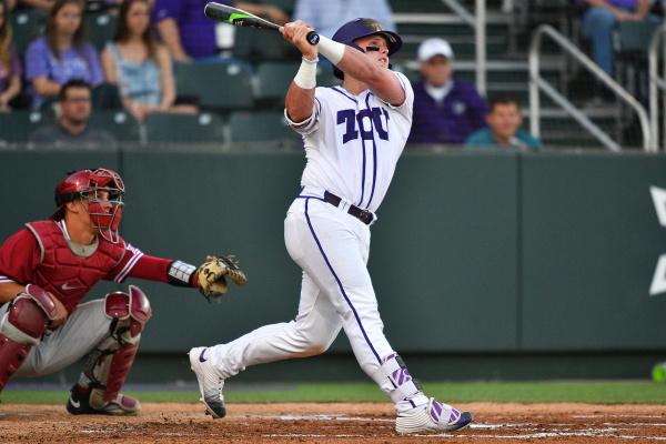 In a game against Oklahoma, Skoug rockets a 2-run HR which shows off the power and offense he can produce.