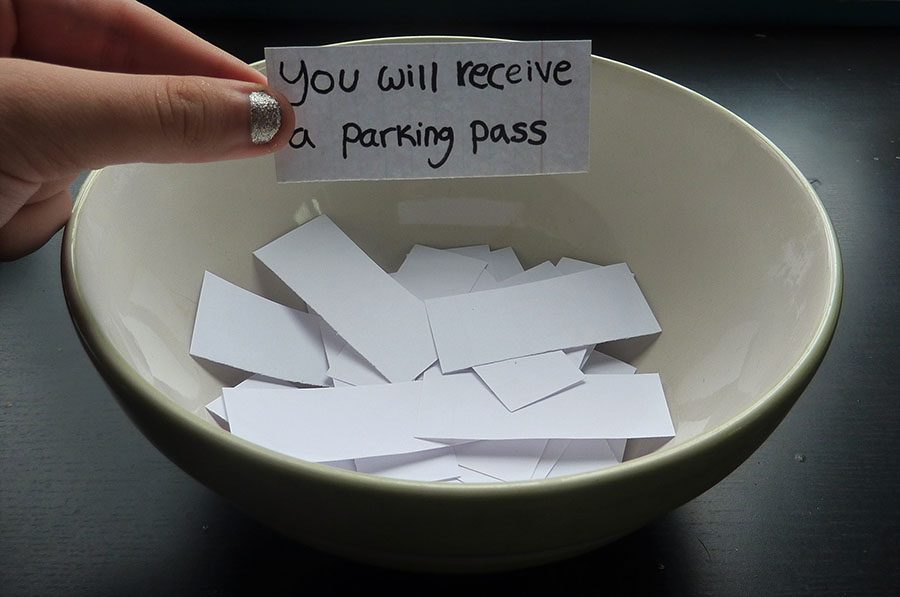 Eligibility for a school on-campus parking pass has no outside factors influencing who gets one; it is all a randomized lottery system, leaving some students out of luck.