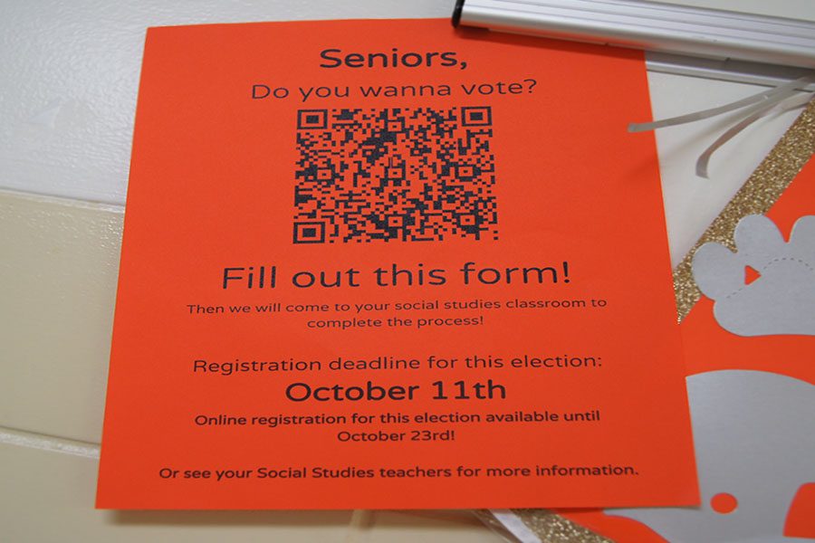 This QR code is posted around LHS to encourage seniors to fill out the voter registration form.