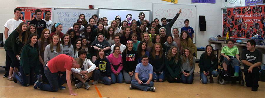 Dankleson poses with the Best Buddies club, the audience to his speech last week. 