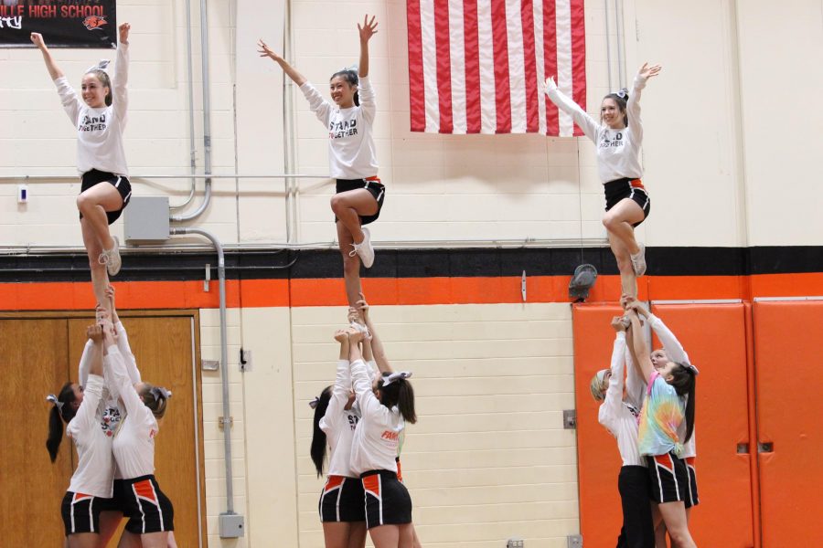 During the boys basketball game vs. Lake Forest Academy, the Cheer team wore Maddy Strong shirts to remember one of the recent students that had passed away. 