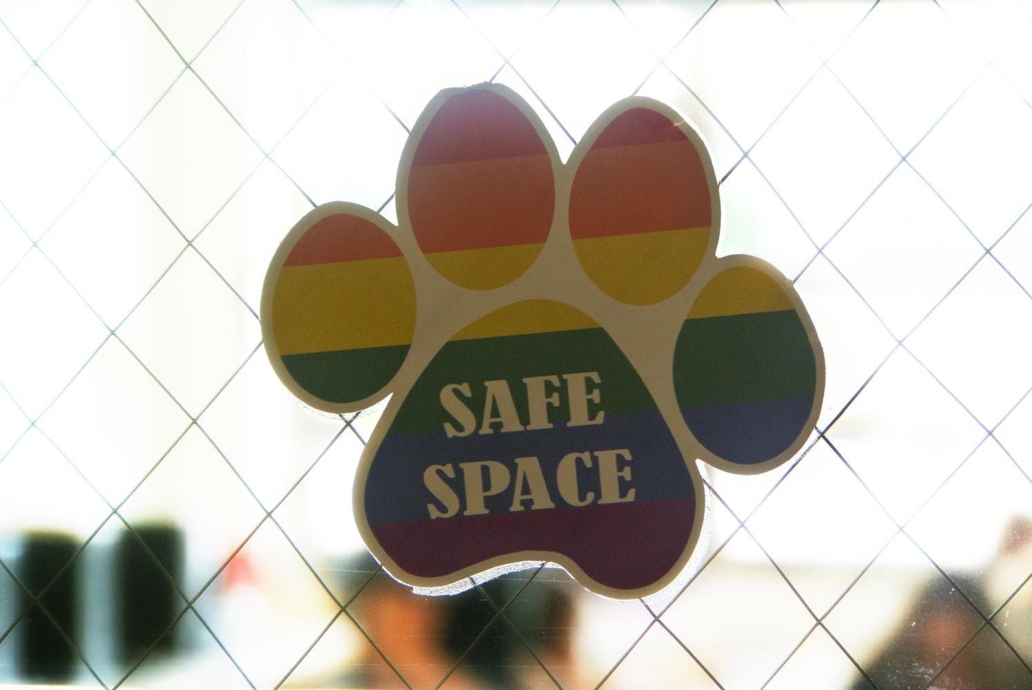 One example of the many safe space stickers hung on teachers windows to show support for their LGBTQ+ students.