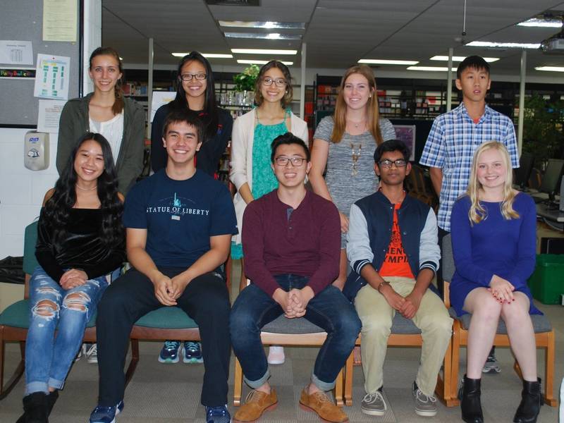 The 10 semi-finalists, (front row): Allison Tong, Colin Miller, Aaron Chen, Suraj Rajendran, Katie Lund, (back row): Julia Mollenhauer, Laura Zeng, Emily Roller, Emily Stone, Albert Su 