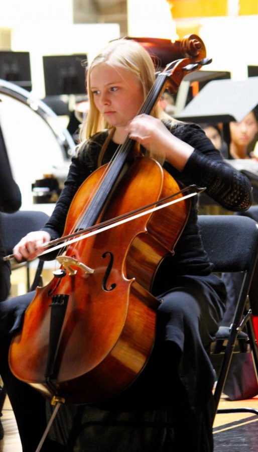 Cellist Katie Lund plays along with the chamber orchestra in the song “String Quartet No. 8.”