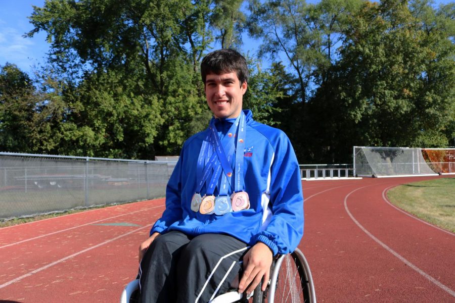 Burkhardt won this blue jacket and medals at a competition in the Czech Republic in 2016. He won a bronze medal in the 100-meter race and silver medals in the 200-, 400- and 800-meter races.