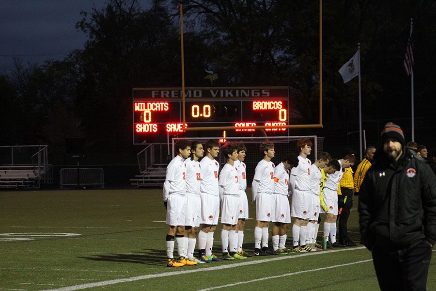 Boys soccer team lines up for their introductions against Barrington High School on Friday night. 
