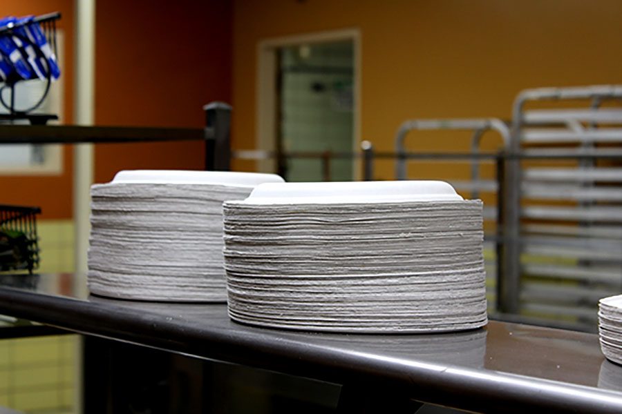 Styrofoam plates in the cafeteria were recently replaced by paper pulp plates in order to limit the school’s waste.
