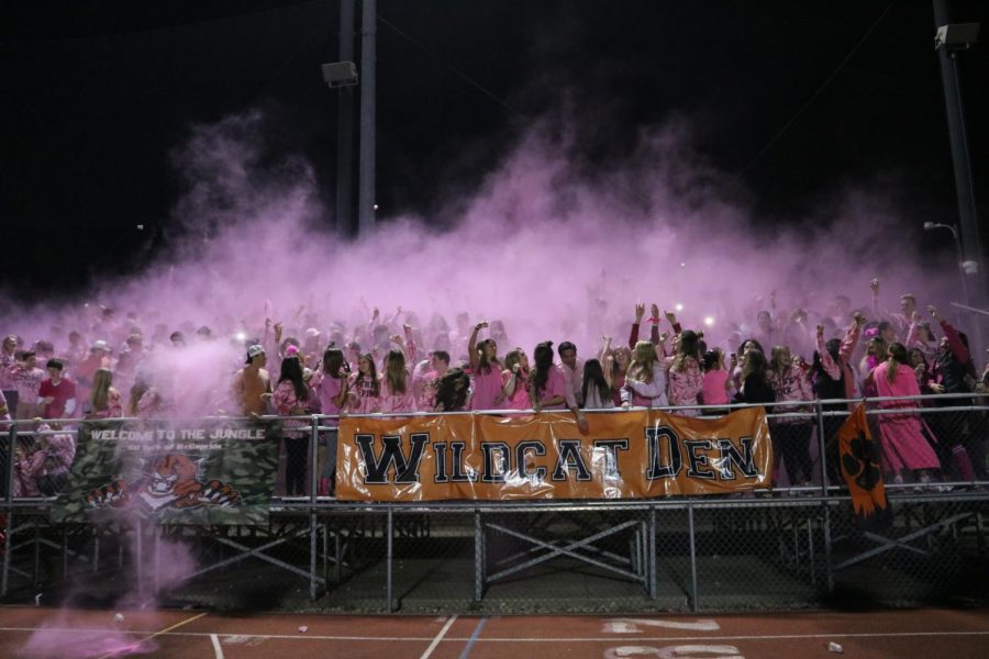 The theme of  Libertyville High School’s last home football game on Friday, Oct. 20, was a pink out, and the student section threw pink powder at kickoff.
