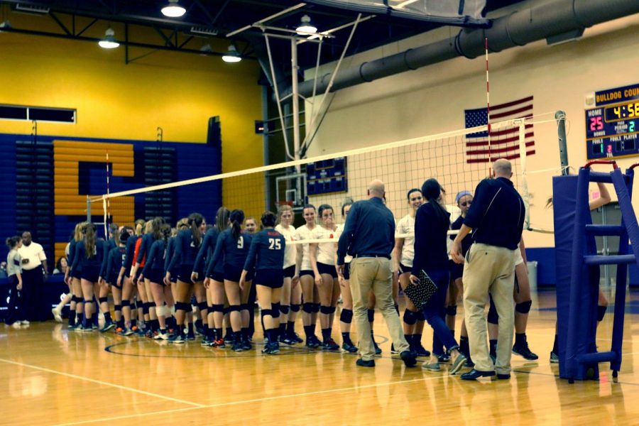 The girls congratulate Crystal Lake Central on their win.  