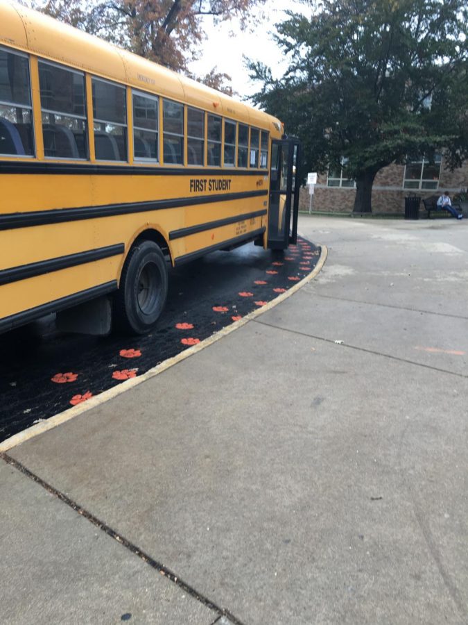 The school bus awaits students coming from sports and extracurricular activities.