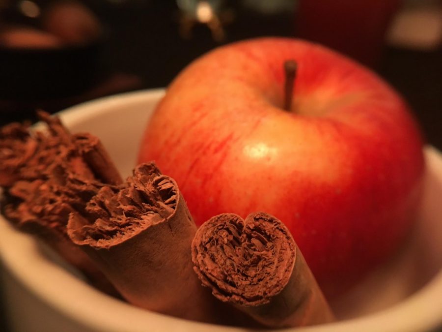 Dumb suppers usually consist of a three to five-course meal. The first course may include a fruit that’s harvested around the time of Samhain (like the apple as shown above) and an ornamental element of some kind, such as a spice, like cinnamon. 