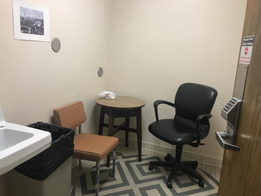 The Lactorium, which was formerly a mens bathroom, is now a comfortable space for students and staff to nurse. 