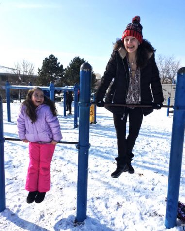 LHS sophomore Jada Higgins plays "pato, pato, ganso" with her partner at recess.