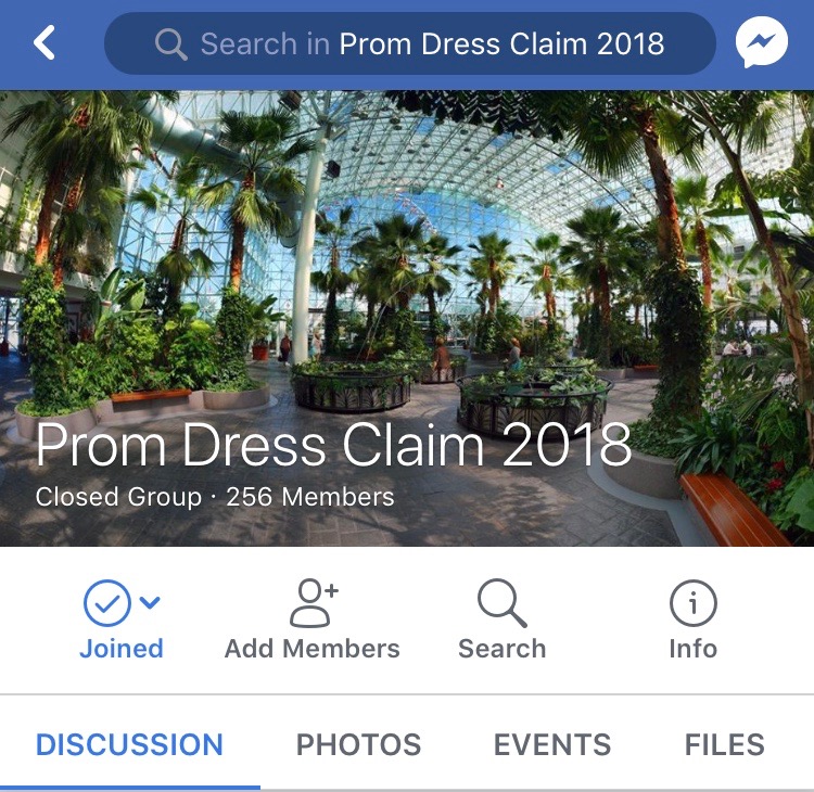 Many junior and senior girls are added to a Facebook group chat titled “Prom Dress Claim” to show everybody their dress and state if others can have the same dress. Once people put a picture of their prom dress in the Facebook group, the dress has been “claimed” unless someone explicitly says that somebody else can have the same dress.