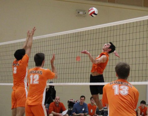 Ford goes up for a spike early in the first game. Ford ended the night with three kills and three blocks.