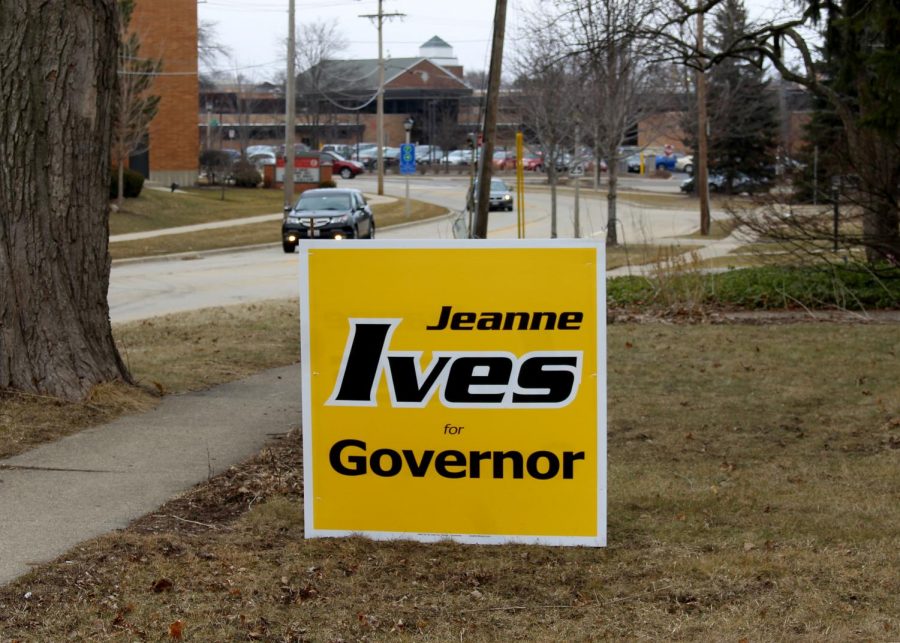 One of the larger election signs in Libertyville is in support of Jeanne Ives, a Republican candidate for governor, which is located off of Brainerd Avenue, not too far from LHS.