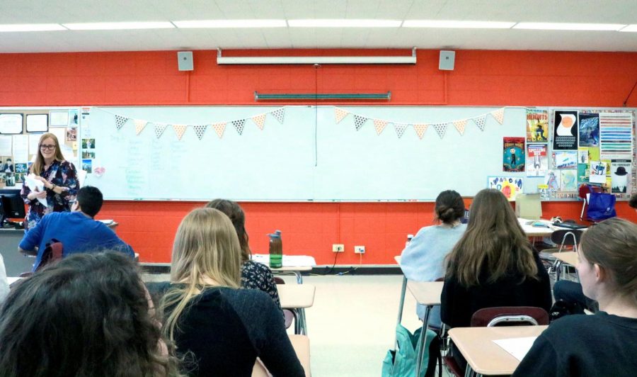 Mrs. Karen LeMaistre’s classroom is currently one of two rooms at LHS with an orange accent wall at the front. The goal is to create a more welcoming and creative environment for students to learn in.