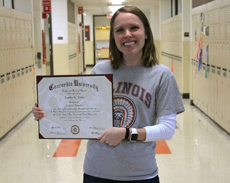 Dr. Jennifer Loika, a math teacher at LHS, was the first in her family to go to college. She has a total of three degrees: a BS in Mathematics from the University of Illinois, an MA in Education Leadership from Concordia University Chicago and an EdD in Teacher Leadership from Concordia University Chicago.