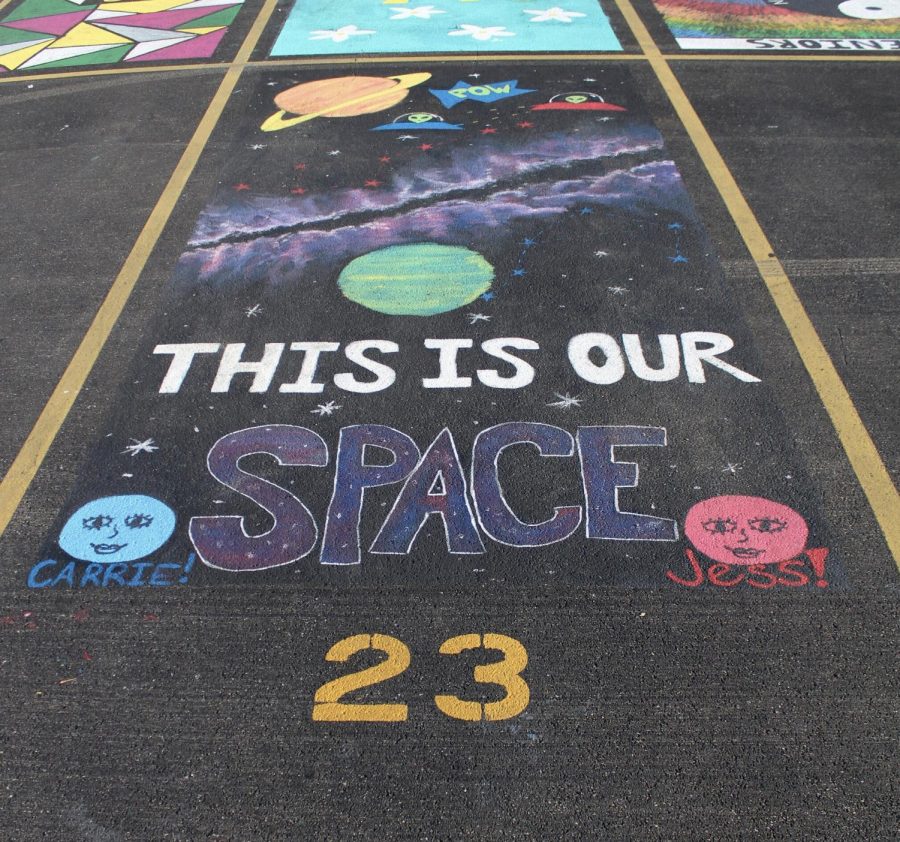 Twisting the words of their parking “space,” seniors Carrie Jeffrey and Jess McLennan created a different dimension in their spot.