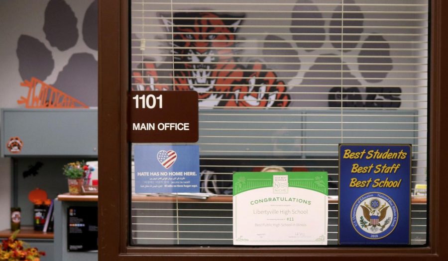 LHS recently received a package of souvenirs that state some of the reasons why LHS won the Blue Ribbon Award of Excellence. The blue sticker (bottom right), which is located on the window of the main office, was part of the package.