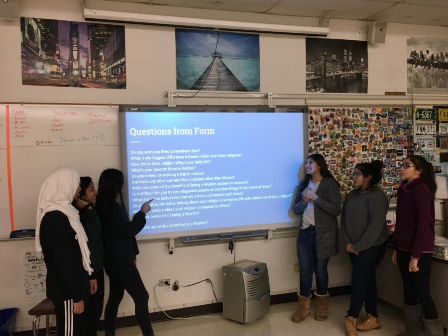 Members of MSA practice giving their presentation during a club meeting after school in room 225.