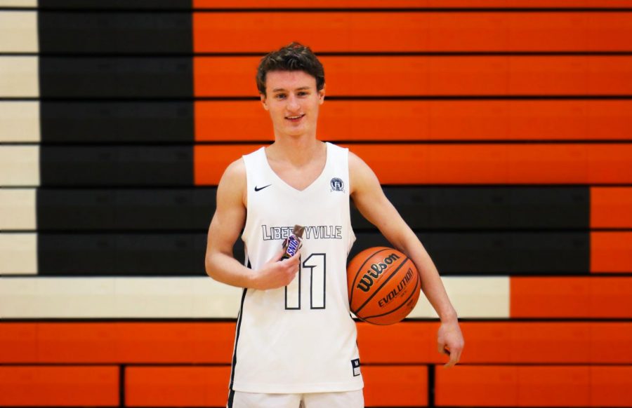 Senior Josh Steinhaus started his routine of eating a Snickers bar before every game during his early years of playing basketball, and has continued this pregame ritual into his LHS basketball career