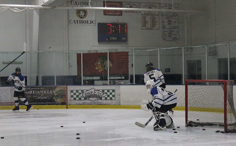 VHHS Senior Francis Gorham goal tends for warmups.