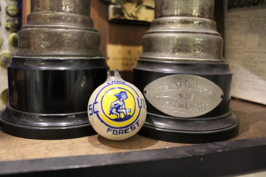 The “Scout” mascot has been a part of the school’s image for a long time; pictured above is a display showing historical school-related artifacts including trophies from the 1930’s and an antique hand painted ornament.