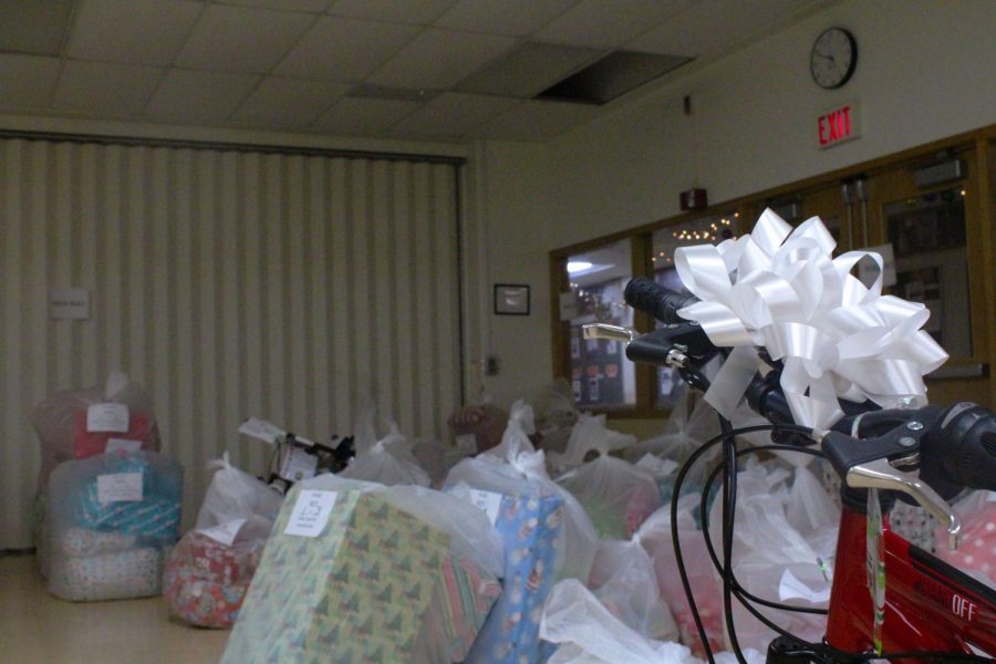 Presents were collected in a closed-off section of the cafeteria, where they were stored for the WISH dinner.