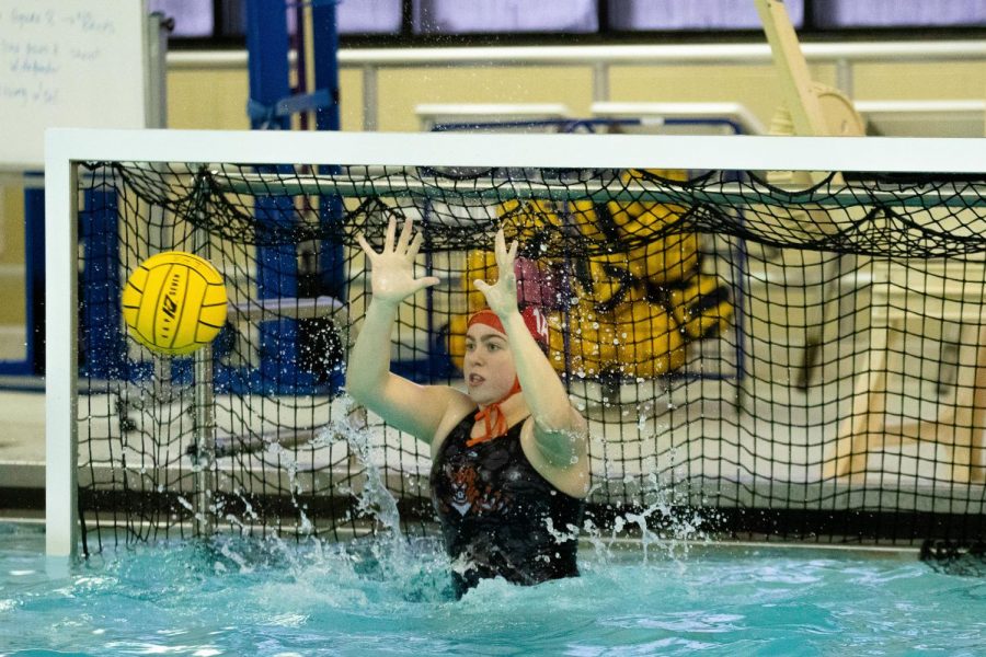 After coming into the game in the second half, Angie Becker makes a big stop in goal against a Deerfield penalty shot.