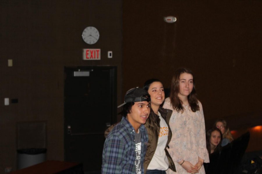 Seniors Ben Lopez, Layan Abdo, Katie Hay (pictured left to right) answer questions from the audience.