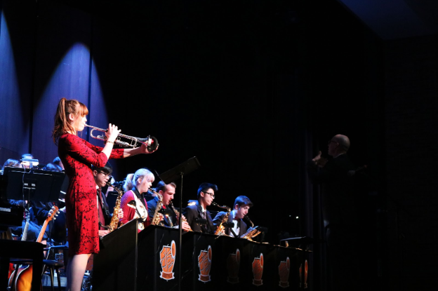 Duke Ellington’s “Concerto for Cootie” starred senior Annalisa Waddick. The piece called for the use of an array of different mutes, each creating a different effect on the sounds of the trumpet.