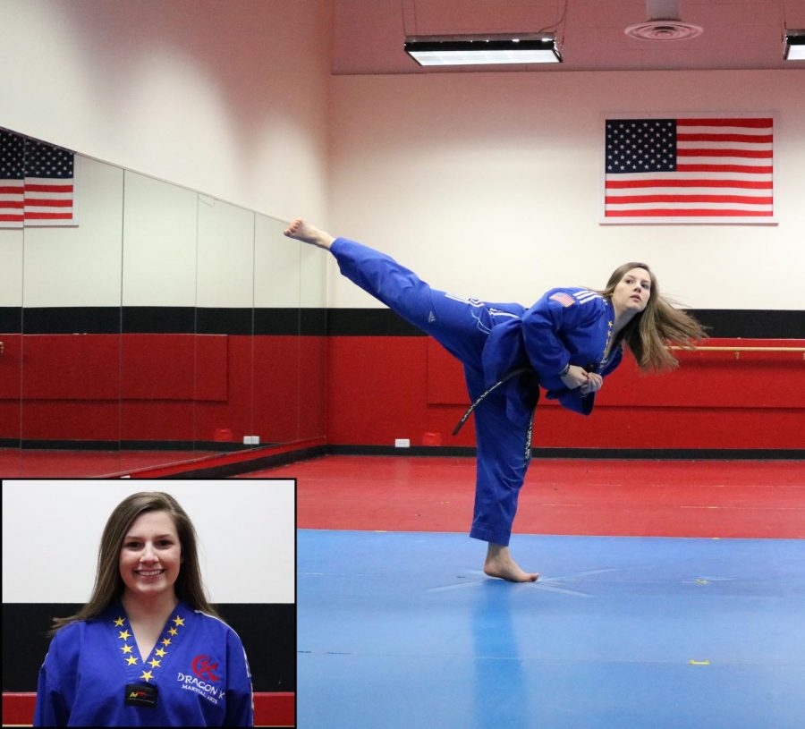 Senior Emily Detlaff trains at Dragon K Martial Arts in Lake Bluff, three to five days a week. She began martial arts seven years ago, and now she is a second degree black belt. 